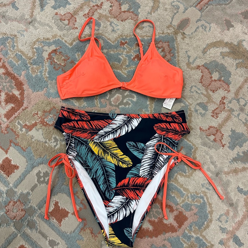 Cupshe Orange and Multicolor Leaf Bikini Set
